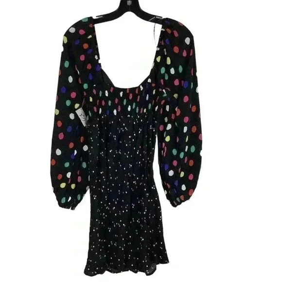 RIXO Polka Dot Long Sleeve Puff Swing Dress 2 Wedding Guest Rainbow Sweetheart - Picture 6 of 8